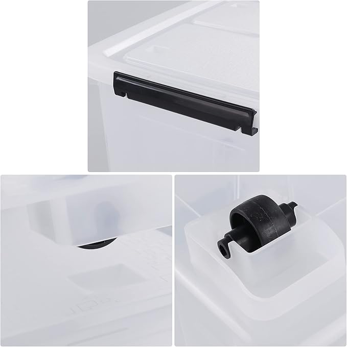4 Packs 30 L Stackable Plastic Storage Bins with Lids and Wheels, Latching Clear Storage Container Box