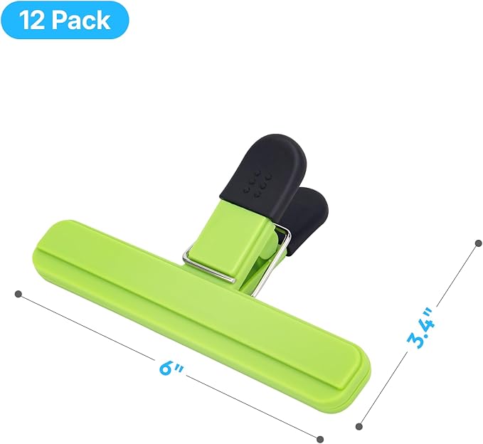 OWLKELA Chip Clip, 12 Pack Colors Wide Open Bag Clips for Food Storage, Heavy Duty Seal Grips Plastic Food Clips for Snack, Food Packages (6 inch x 3.4 inch)