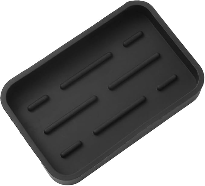 Silicone Kitchen Sink Organizer Tray for Multiple Usage,Easy Clean Sponges Holder for Kitchen Bathroom Counter or Sink,Dish Soap Dispenser,Scrubber,Bottle,Cup Black 4.9”x 3.2”
