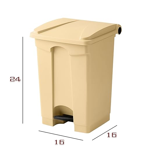 PRO&Family Step-On Trash Can with Lid, Plastic Waste Bin, Foot Pedal Operation (Biege, 12 Gallon)
