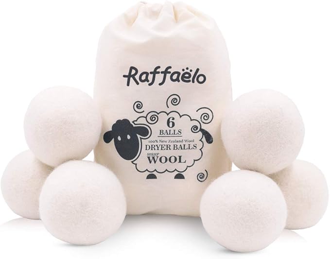 Raffaelo Wool Ball, Wool Dryer Balls XL Premium Reusable Natural Fabric Softener Pet Fur Hair Remover - Set of 6PCS (White)