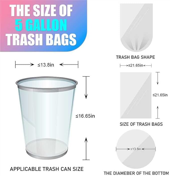 300 Count 5 Gallon Trash Bags - 18 Liter Colored Small Garbage Bags Unscented Wastebasket Liners 0.94 Mil Thick & Leakproof for Home Office Bedroom Bathroom