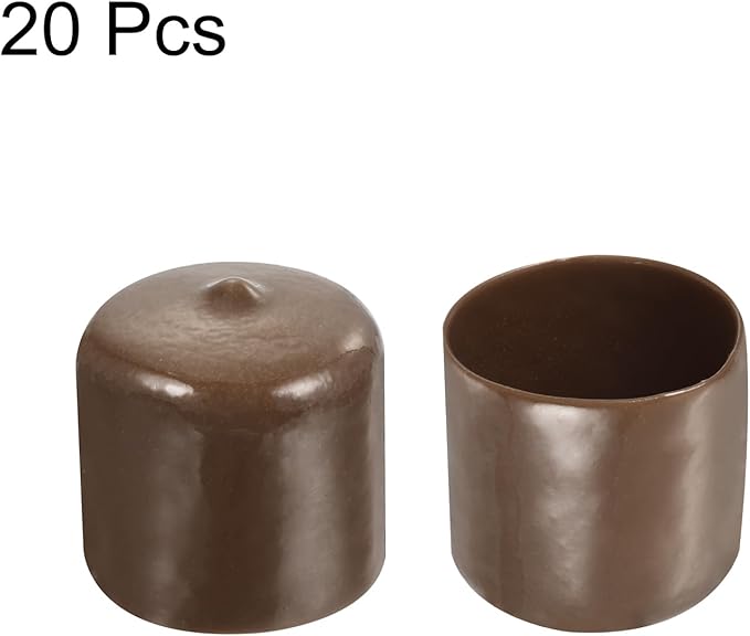 uxcell 20pcs Rubber End Caps 33mm(1 5/16") ID Vinyl PVC Round Tube Bolt Cap Cover Screw Thread Protectors Brown