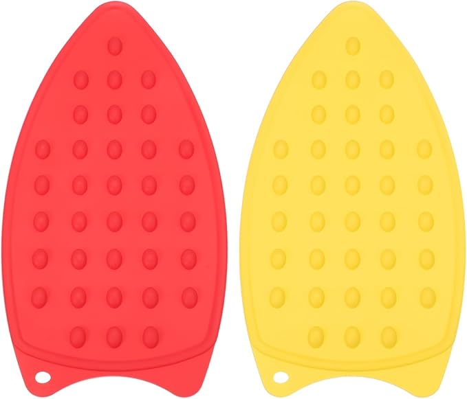 PATIKIL Silicone Iron Rest Pad, 2 Pcs Multipurpose Hot Heat Resistant Iron Rest Plate Protective Pad for Ironing Board Hot Resistant Steamer Steam Compact Mat, Red Yellow