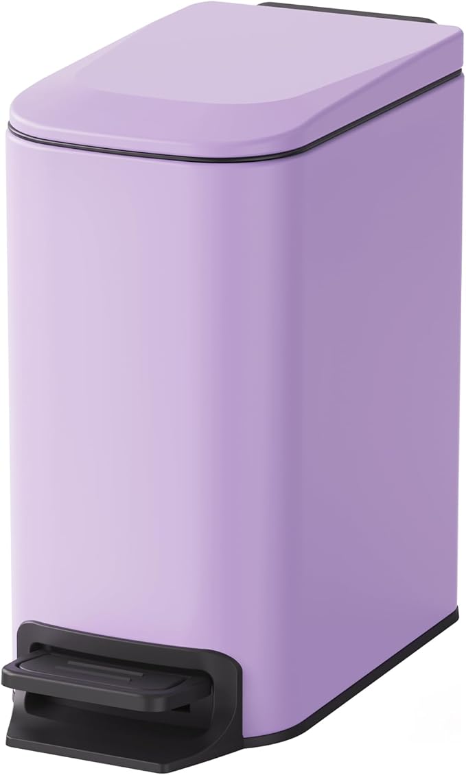 Cesun Small Bathroom Trash Can with Lid Soft Close, Step Pedal, 6 Liter / 1.6 Gallon Stainless Steel Garbage Can with Removable Inner Bucket, Anti-Fingerprint Finish (Purple)
