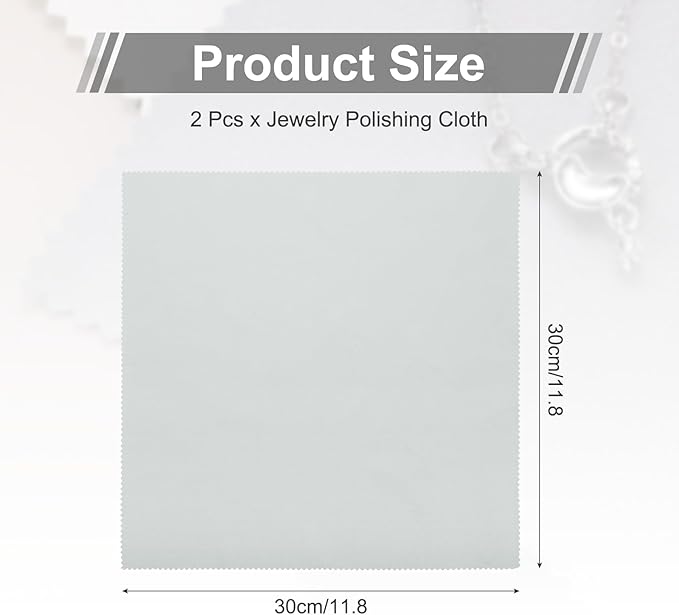 MECCANIXITY Jewelry Polishing Cloth 11.8x11.8 Inch Silver Polish Cleaning Cloths Jewelry Cleaner for Gold, Rings, Necklaces, Diamond, Bracelets, Pack of 2 (Gray）