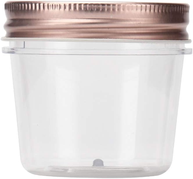 novelinks 4 oz Clear Plastic Jars with Rose Gold Lids – Small Round Refillable Storage Containers for Spices, Food, Crafts, and DIY Gifts – BPA-Free, Leakproof, 20 Pack