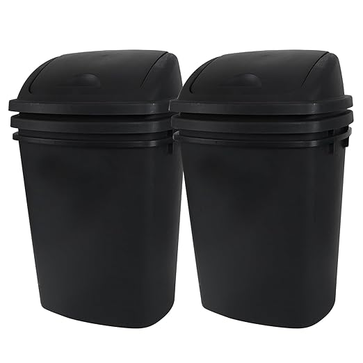 Yuright 40 L / 10 Gallon Swing Lid Trash Bins, 4 Pack Large Plastic Garbage Cans, Black