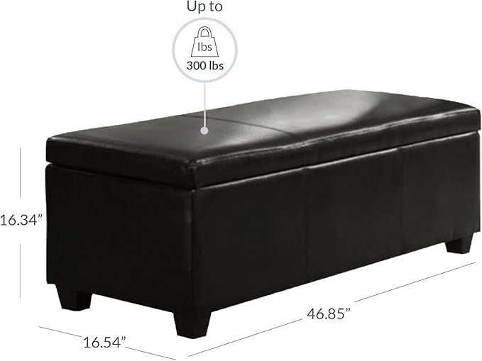 BELLEZE Storage Faux Leather Ottoman, 47 Inch Bench Bedroom Bench with Safety Close Hinge, Extra Long Ottoman with Storage for Living Room, Entryway, Hallway, Foot Rest, Support 300lbs - Brown
