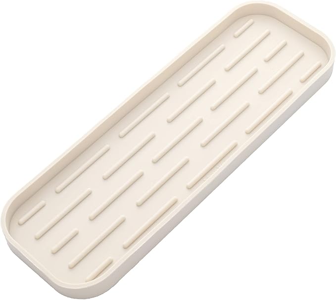 Silicone Kitchen Sink Organizer Tray for Multiple Usage,Eco-Friendly Sponges Holder for Kitchen Bathroom Counter or Sink,Dish Soap Dispenser,Scrubber,Bottle,Cup (Tapioca, 12"×4")