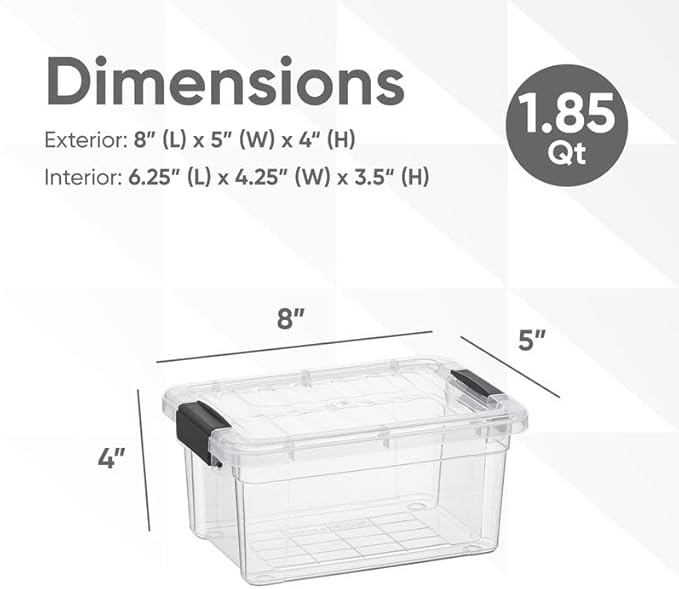 Superio Clear Storage Bins with Lids, Stackable Storage Box with Latches and Handles, Extra Small, 4 Pack 1.75 Quart