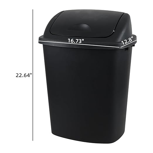 10 Gallon / 40 L Swing Lid Kitchen Trash Can, 4-Pack, Office, College, Classroom Garbage Bins, Plastic Waste Basket, Black