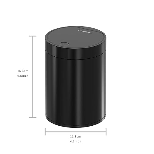 Mini Trash Can for Desk with Pop Up Lid,1.5L Tiny Trash Can for Desk, 0.4 Gal Stainless Steel mini Desk Trash can with Lid，Small Counter Garbage Bin with 1 Roll Bags for Bathroom,Office(Black)