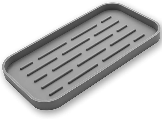 Silicone Kitchen Sink Organizer Tray for Multiple Usage,Eco-Friendly Sponges Holder for Kitchen Bathroom Counter or Sink,Dish Soap Dispenser,Scrubber,Bottle,Cup (Grey, 10"×5.3")