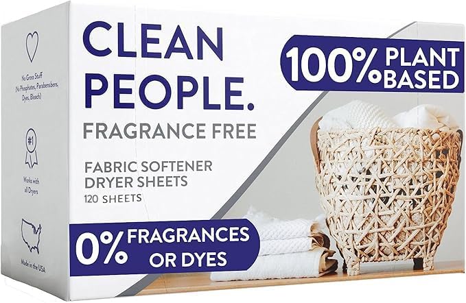 The Clean People Fabric Softener Sheets - Dryer Sheets - Softens & Removes Static Cling - Vegan Laundry Softener, Fragrance Free - Unscented, 120 Pack