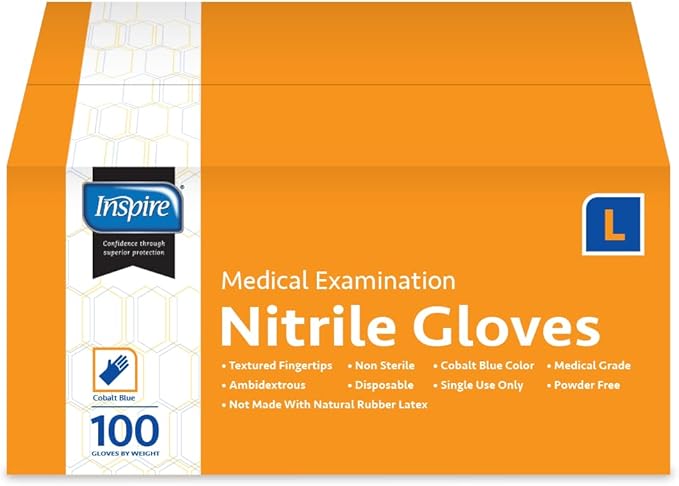Inspire Nitrile Exam Gloves | The Original Quality Stretch Nitrile Cobalt Blue | 4.5 Gloves Disposable Latex Free Medical EMT