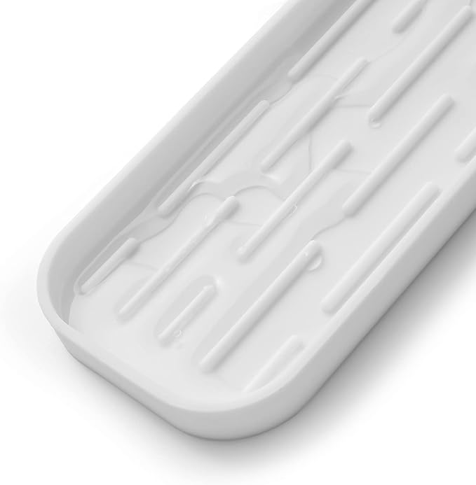 Silicone Kitchen Sink Organizer Tray for Multiple Usage,Eco-Friendly Sponges Holder for Kitchen Bathroom Counter or Sink,Dish Soap Dispenser,Scrubber,Bottle,Cup (White, 12"×4")
