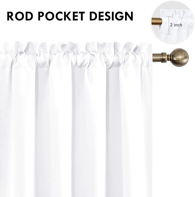 DWCN White Curtains for Living Room Thermal Insulated, 50% Light Blocking Curtains for Bedroom, Dining Room Window, W 52x L 36 Inch, Set of 2 Rod Pocket Curtain Panels