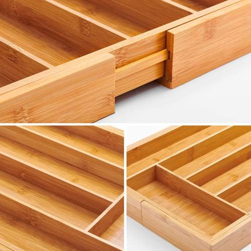 Utoplike Bamboo Cutlery Tray Silverware, Drawer Dividers for Kitchen Utensils, Flatware Tray Drawer Insert for knives, Gadgets and Garage Tools, Office Supplies