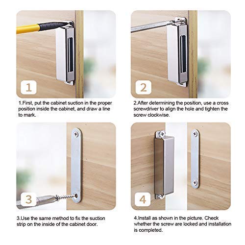 Mousike Cabinet Magnets Magnetic Door Catch Stainless Steel Door Magnet for Kitchen Bathroom Cupboard Wardrobe Closet Closures Cabinet Door Drawer Latch 20 lbs(6Pack)