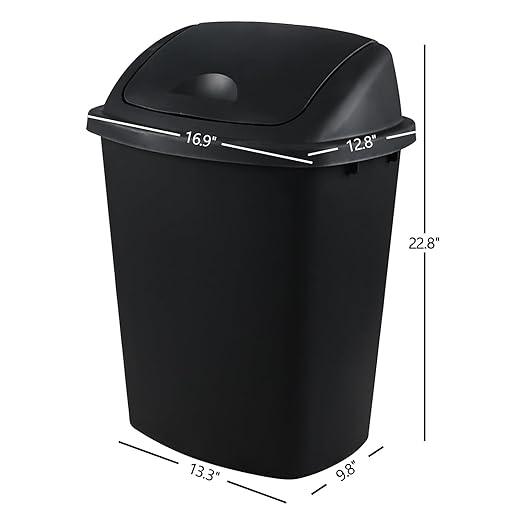 4 Pack 40 Liter Swing Lid Kitchen Garbage Can, Plastic Trash Can with Lid, Black
