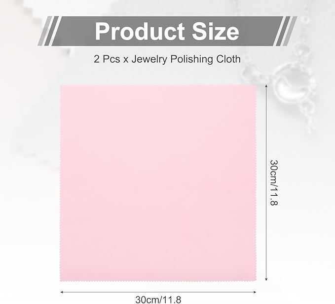 MECCANIXITY Jewelry Polishing Cloth 11.8x11.8 Inch Silver Polish Cleaning Cloths Jewelry Cleaner for Gold, Rings, Necklaces, Diamond, Bracelets, Pack of 2 (Pink）