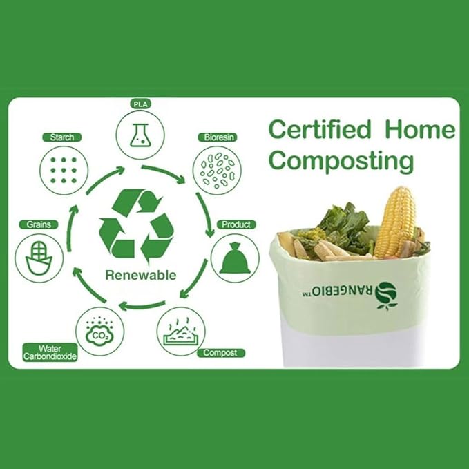 OrangeBio 3 Gallon Compostable Trash Bags, 100 Count, Food Grade, Plant-based, Biodegradable, Leak-proof, Tear-resistant, Dishwasher Safe