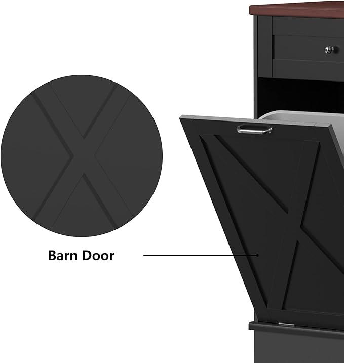 Betterhood Tilt Out Trash Cabinet 10 Gallon Wooden Free Standing Laundry Sorter, Recycling Cabinet with Hideaway Drawer, Tilt Out Trash Can Bin (Black) 35.6 H x 20.5 L x 13 W