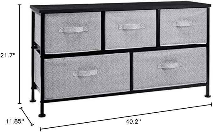 Amazon Basics Extra Wide Fabric 5-Drawer Storage Organizer Unit for Closet, Black
