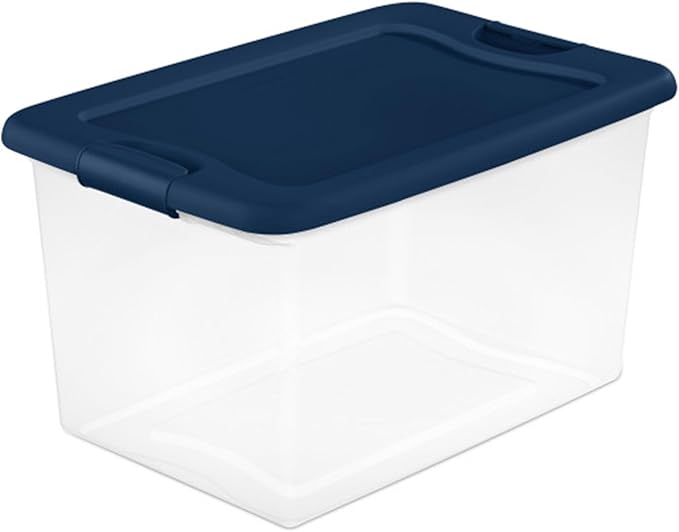 Sterilite 6-Pack Color Program, Large Clear Plastic Storage Bins with Lids, 64 Quart, Blue - Stackable Organizing Container Boxes for Closet, Bathroom, and Office