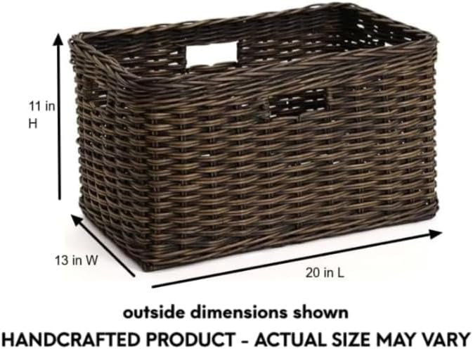 The Basket Lady Tall Rectangular Wicker Storage Basket, Medium, 20 in L x 13 in W x 11 in H, Antique Walnut Brown