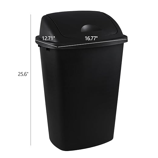 13 Gallon / 50 L Swing Lid Tall Kitchen Trash Can, 4-Pack, Restaurants, Garage, Classroom, Office Garbage Bins, Black