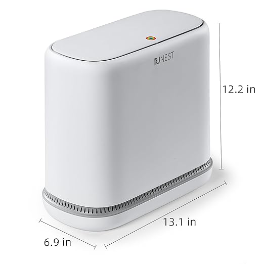 funest Bathroom Trash Can, 3.3 Gallon Slim Trash Can with Lid, Adsorption Garbage Can with Press-Top Lid, Small White Narrow Plastic Trash Bin for Bathroom, Office, Bedroom, Living Room