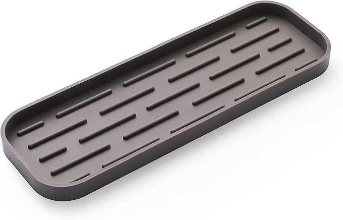 Silicone Kitchen Sink Organizer Tray for Multiple Usage,Eco-Friendly Sponges Holder for Kitchen Bathroom Counter or Sink,Dish Soap Dispenser,Scrubber,Bottle,Cup (Coffee, 12"×4")