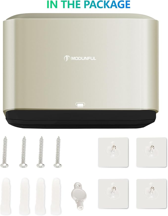 C-Fold Paper Towel Dispenser for Bathroom: Compact 200 Sheets Large Capacity for Multifold Hand Towel, No-Hole Installation Adhesive Paper Towel Holder Wall Mount - Gold