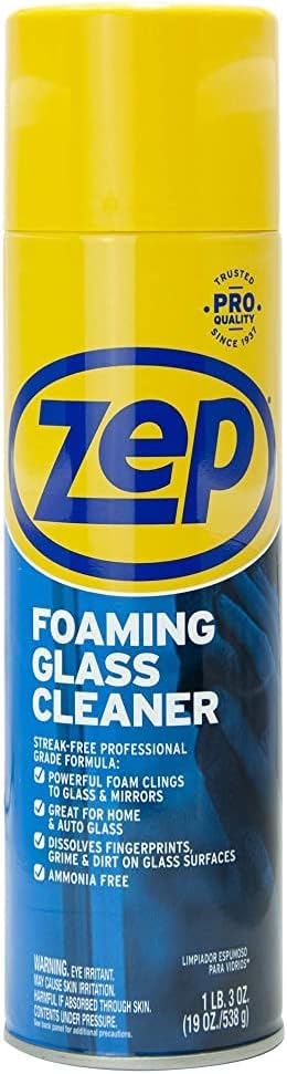 Zep Foaming Glass and Plexiglass Cleaner - 19 oz (Case of 4) ZUFGC19 - Foaming Formula Clings to Vertical Surfaces. Trusted by Pros