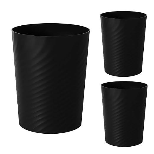 UUJOLY Plastic Small Trash Can Wastebasket, Garbage Container Basket for Bathrooms, Laundry Room, Kitchens, Offices, Kids Rooms, Dorms, 1.8 Gallon, Black, 3 Pack