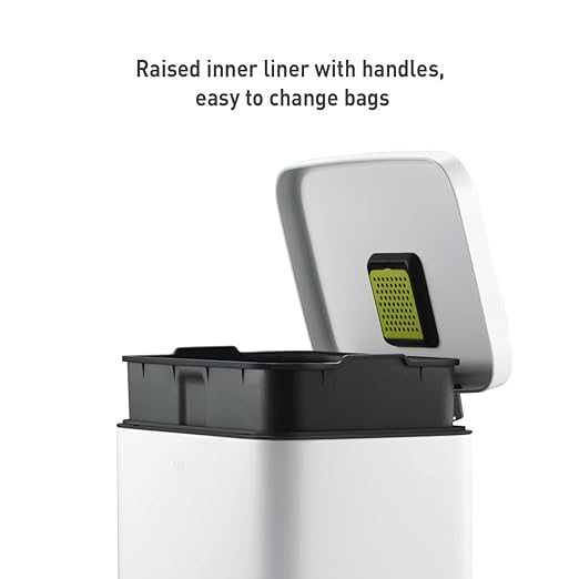EKO Madison Matte White 50 Liter/13.2 Gallon Step Trash Can with Inner Liner - Fingerprint Resistant Finish