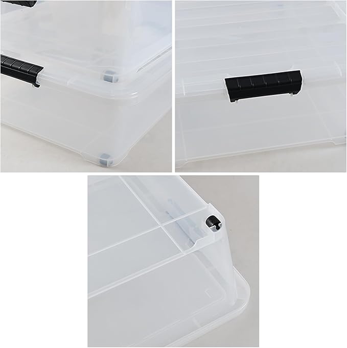 50 Quart Clear Plastic Under Bed Storage Bin with Lid, Underbed Storage Container with Wheels, 3-Pack