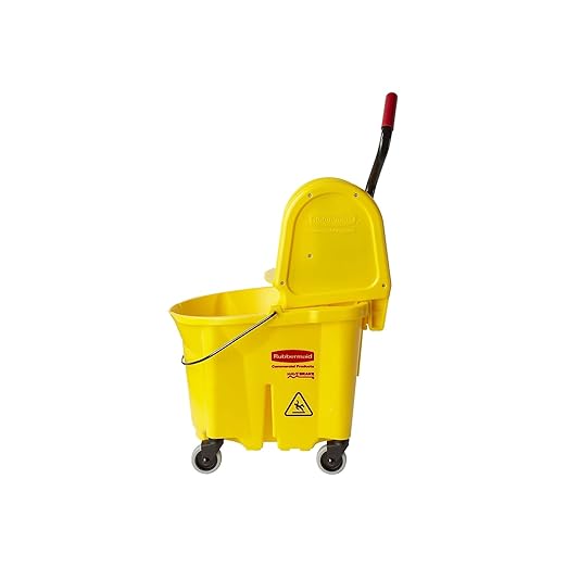 Rubbermaid Commercial Products 31 QT Tandem Mop Bucket and Wringer Combo on Wheels, Yellow, for Floor Cleaning/Wet Mopping