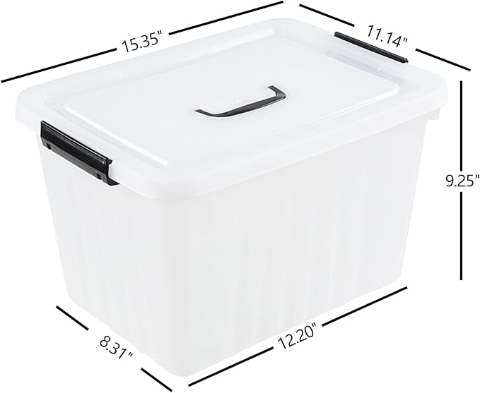 Bringer 4-Pack Clear Plastic Latching Storage Box, 18 L Storage Bin with Handle
