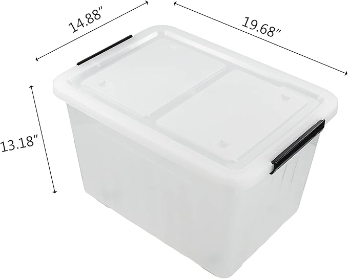 Bringer 4-Pack Large Clear Plastic Storage Box with Lid, 50 L Wheeled Clear Storage Boxes