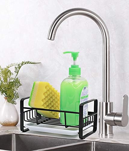 Sponge Holder with Drain Pan - Kitchen Sink Organizer - Sink Caddy Holder - Sink Tray - Soap Holder - Stainless Steel (Black)