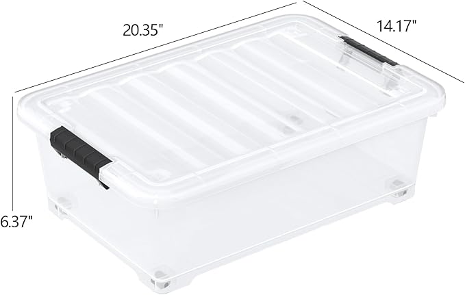 20 Quart Clear Plastic Under Bed Storage Bin, 4-Pack Plastic Storage Box with Wheels Under the Bed