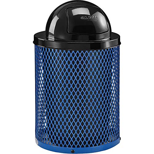 Global Industrial 36 Gallon Outdoor Steel Trash Can with Dome Lid, Plastic Liner and Anchor Kit Included, 23-1/2" Diameter x 40" H, Powder Coat Finish, Unassembled, Blue