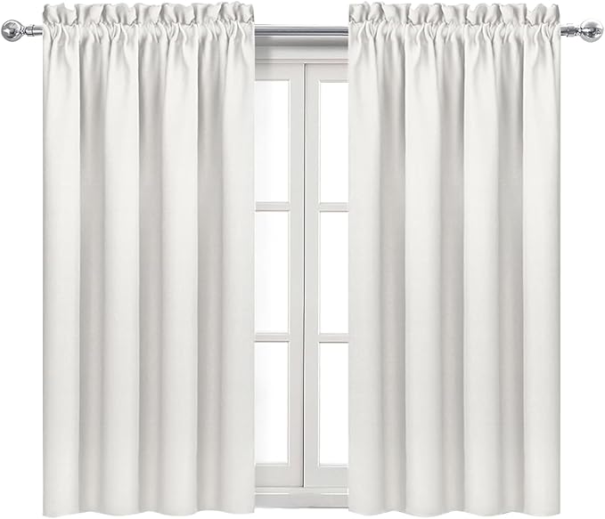 DWCN Blackout Curtains Thermal Insulated, Energy Saving & Noise Reducing Bedroom and Living Room Curtains, Ivory, W 52x L 45 Inch, Set of 2 Rod Pocket Curtain Panels