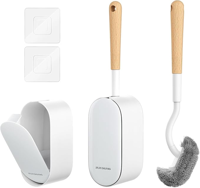 Bamboo Toilet Brush Set, 2 Pack with Ergonomic Design, Compact Size, Durable Bristles, Wooden Holder for Bathroom Cleaning