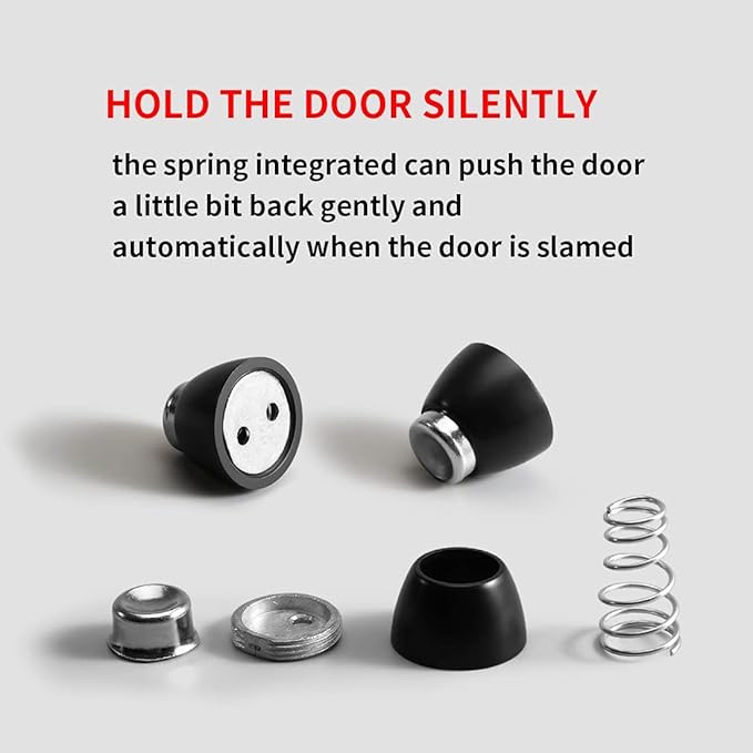 YAGU Door Stopper 4 Pack Magnetic Door Stops, Zinc Alloy Matte Black Door Catch Door Holder Wall Floor Mounted, Metal Soft-Catch