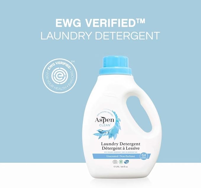 AspenClean Natural Laundry Detergent Unscented - 100% Natural, Organic,Cruelty-Free, Biodegradable - Safe for Babies, Pets & Kids - EWG Certified (ingle Unit)