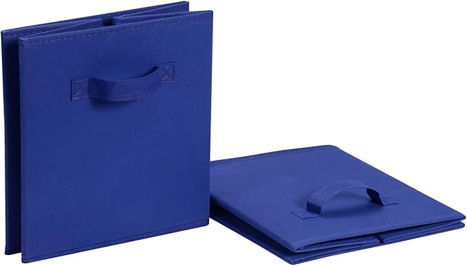 Amazon Basics Cube Organizer Storage Bins Handles, Collapsible Fabric, Pack of 6, 13"x13"x13", Navy